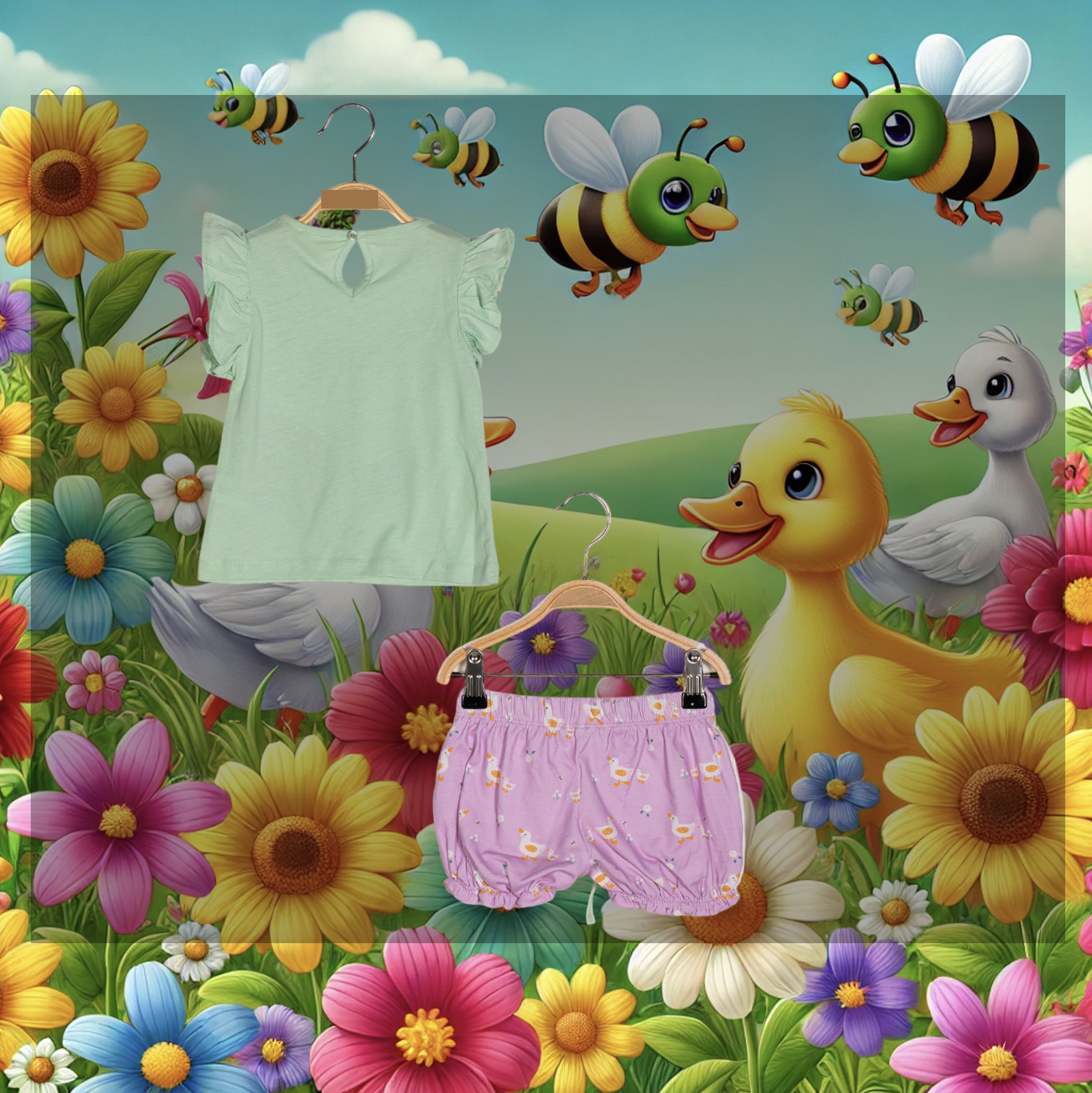 Set "Blumen" grün/pink 2teilig