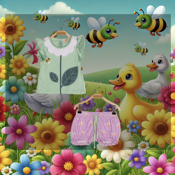 Set "Blumen" grün/pink 2teilig