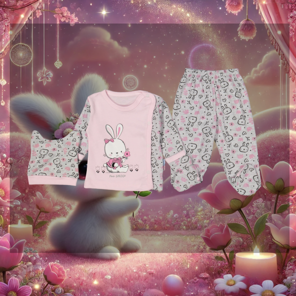 Neugeborenen-Set "Hasi mit Blume" 3teilig