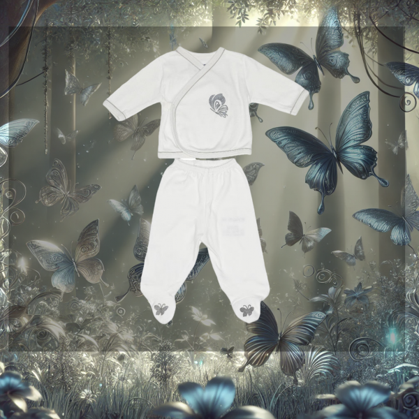 Schlafanzug "Schmetterling" Oberteil und Hose weiß