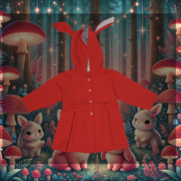 Kleid mit Kapuze rot/grau