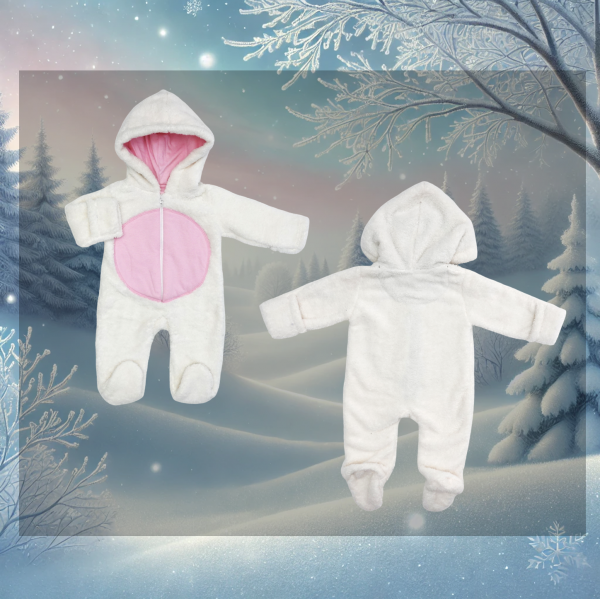 Kapuzenoverall aus weißem Plüsch für den Winter
