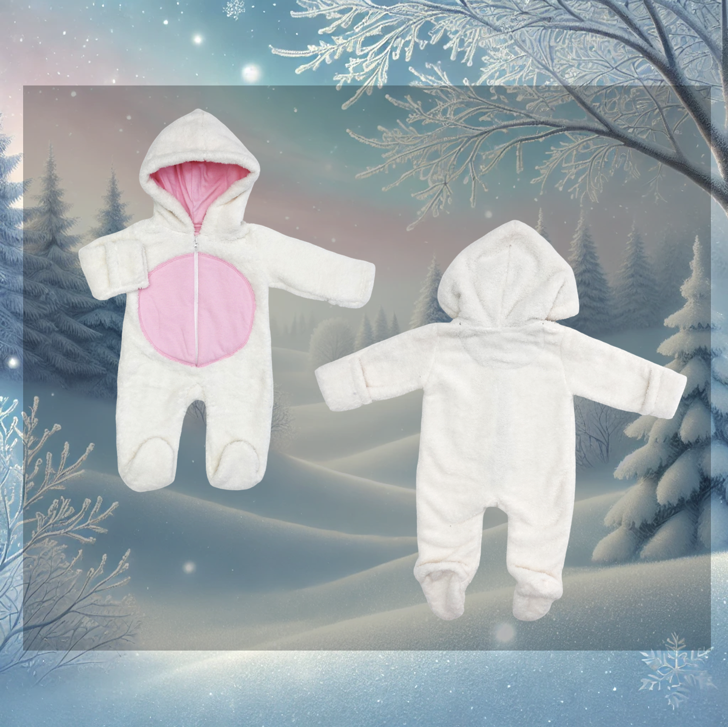 Kapuzenoverall aus weißem Plüsch für den Winter