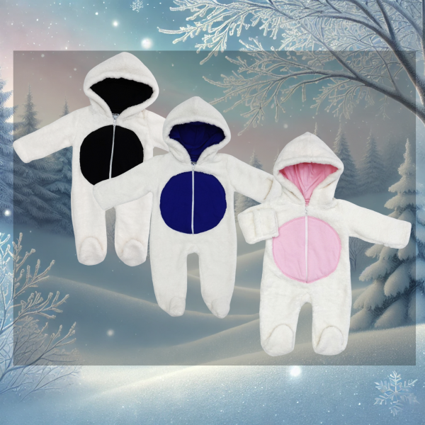 Kapuzenoverall aus weißem Plüsch für den Winter